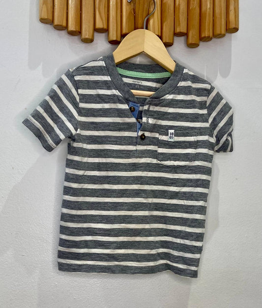 Grey stripe henley tee 4y