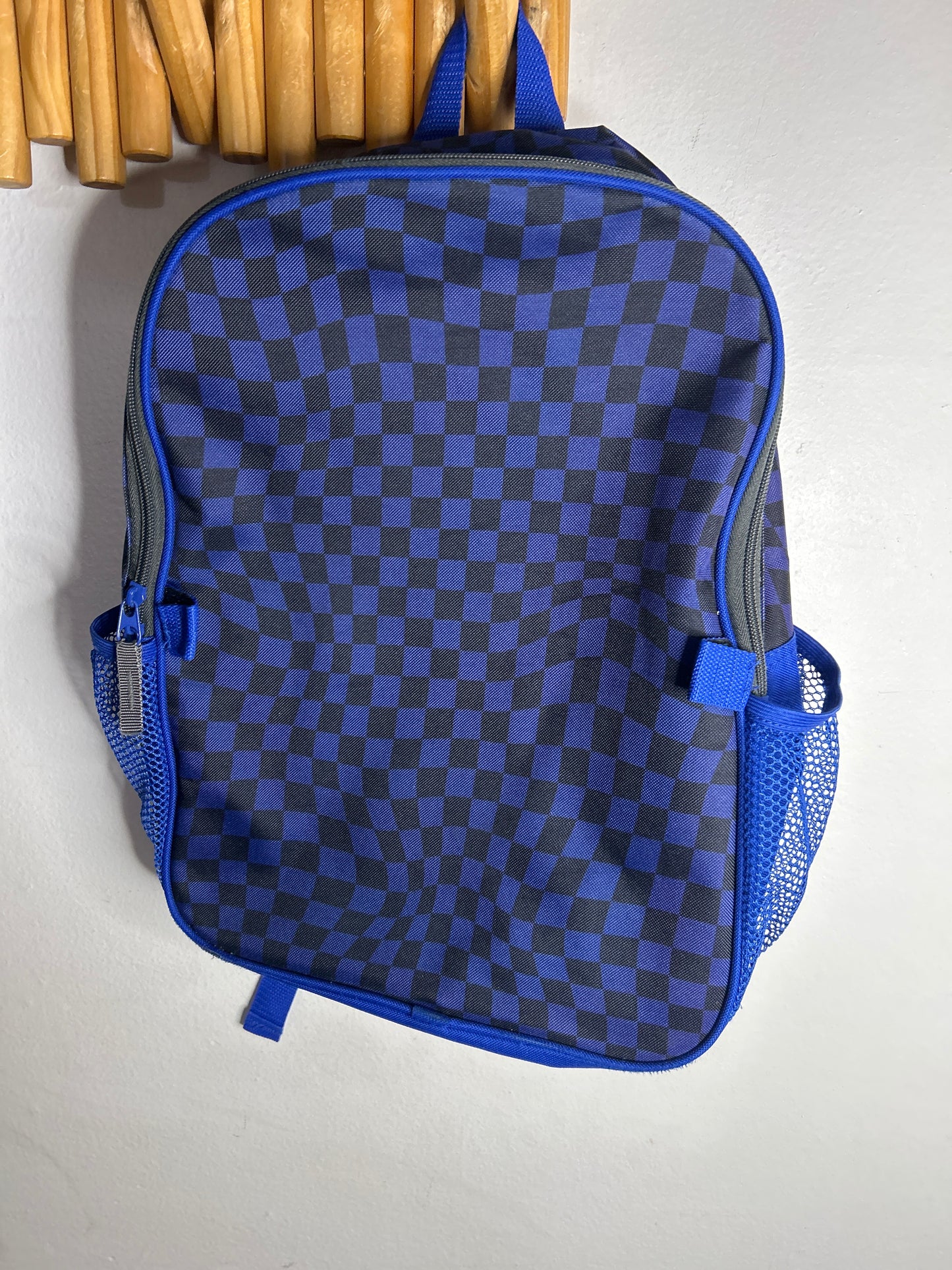 Blue checkered backpack