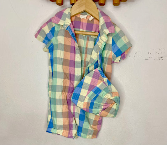 Checkered romper and hat set 6-12m