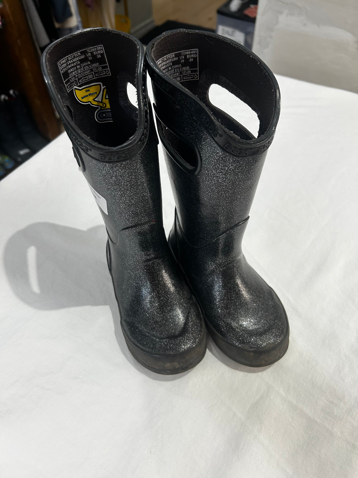 C10 sparkly black Bogs