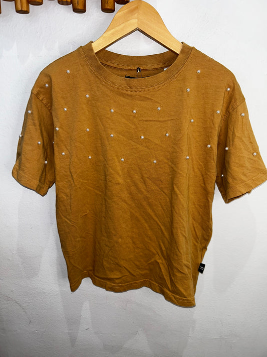 Mustard pearl detail tee 12-14y