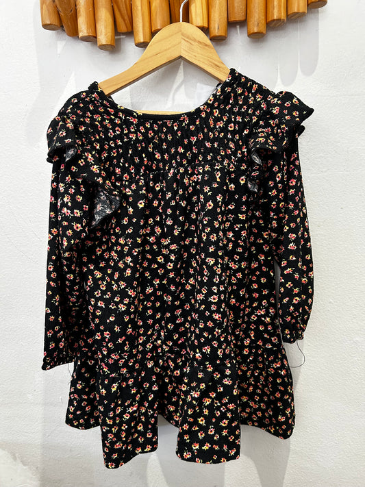 Black dress w orange flowers 2-3y