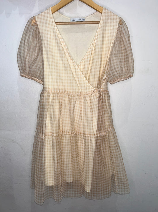 Brown checkered fancy dress 10y
