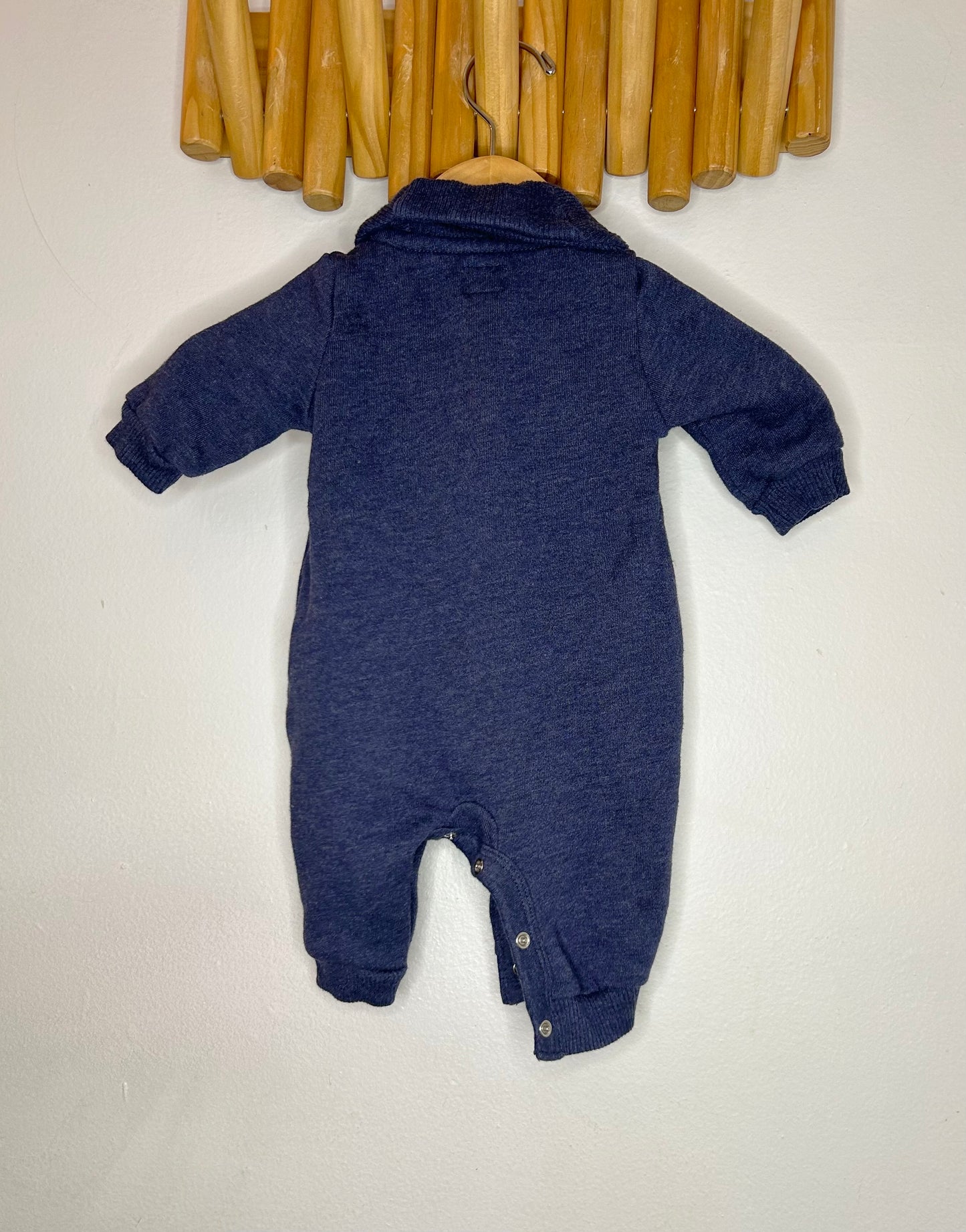 Navy collared pullover romper 0-3m