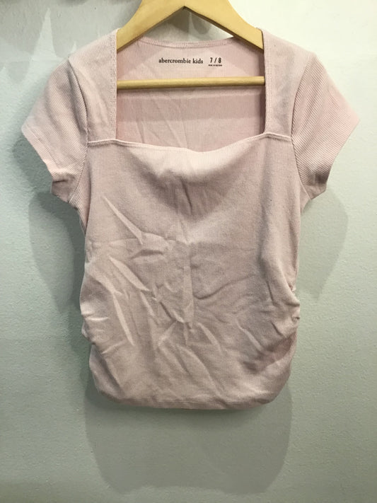 Tee light pink square neck fitted 7-8y