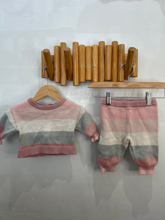 Pink stripes sweater set 0-3m