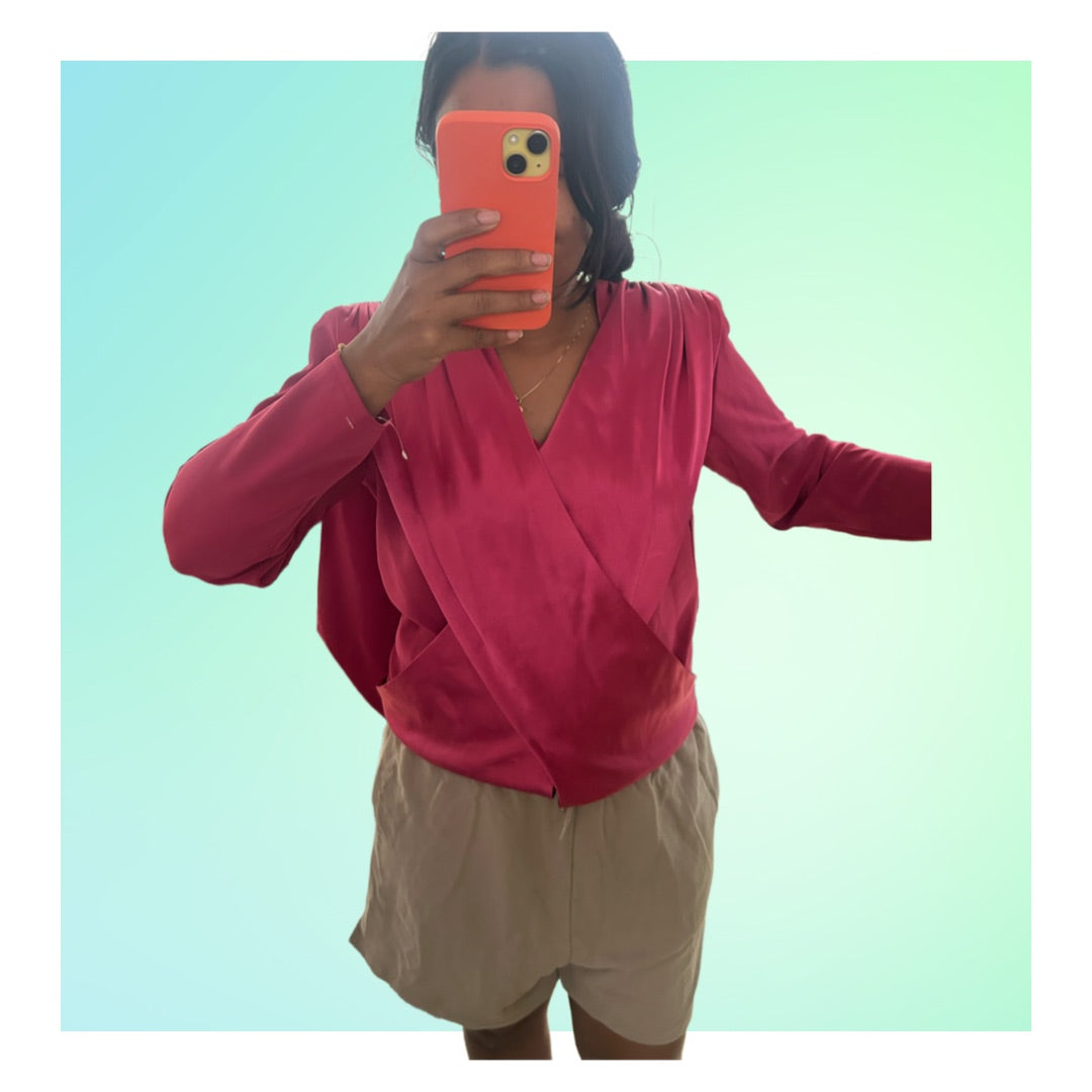 Structured pink satin blouse size 8