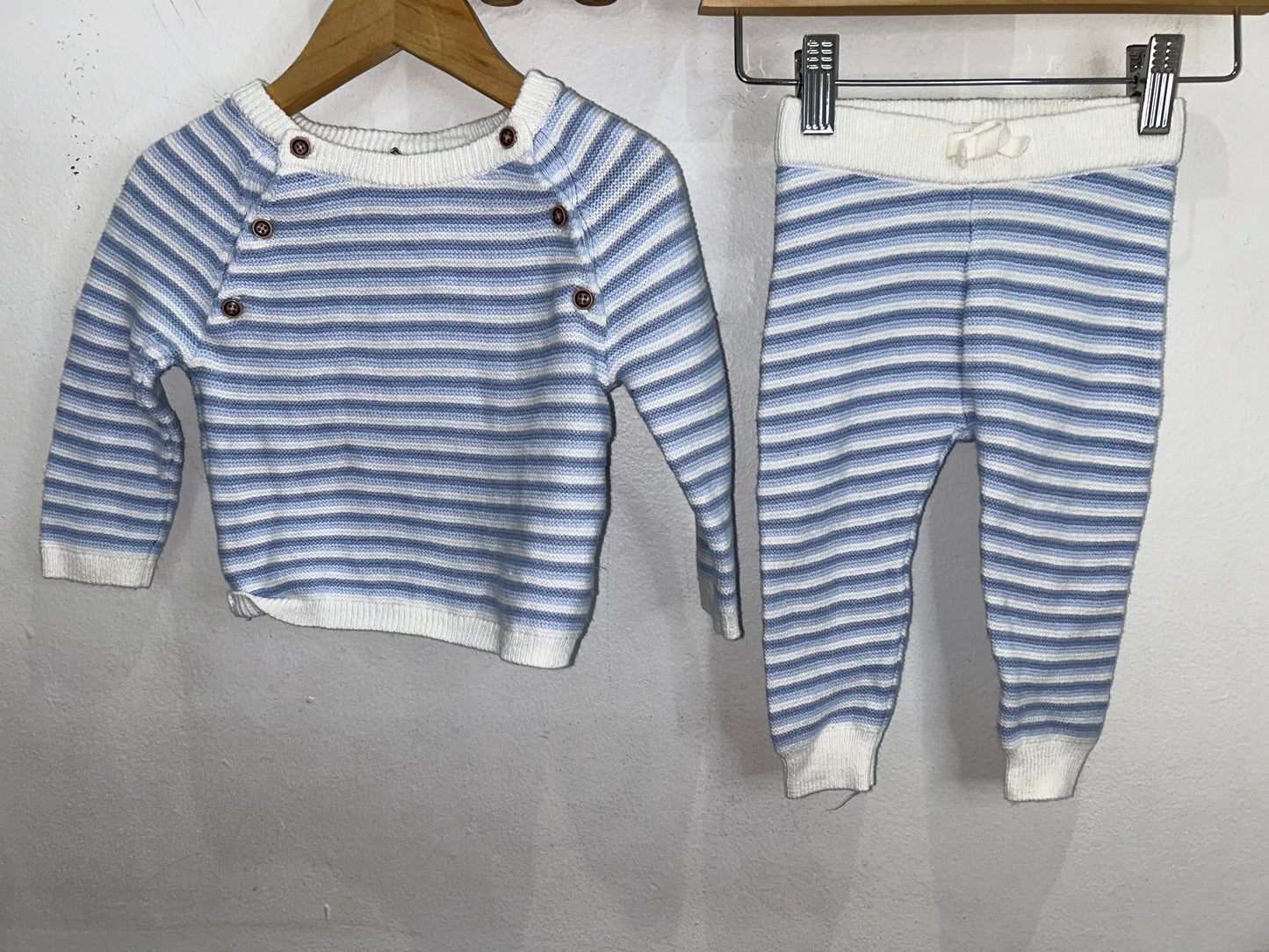 Janie & Jack blue striped sweater set 6-12m