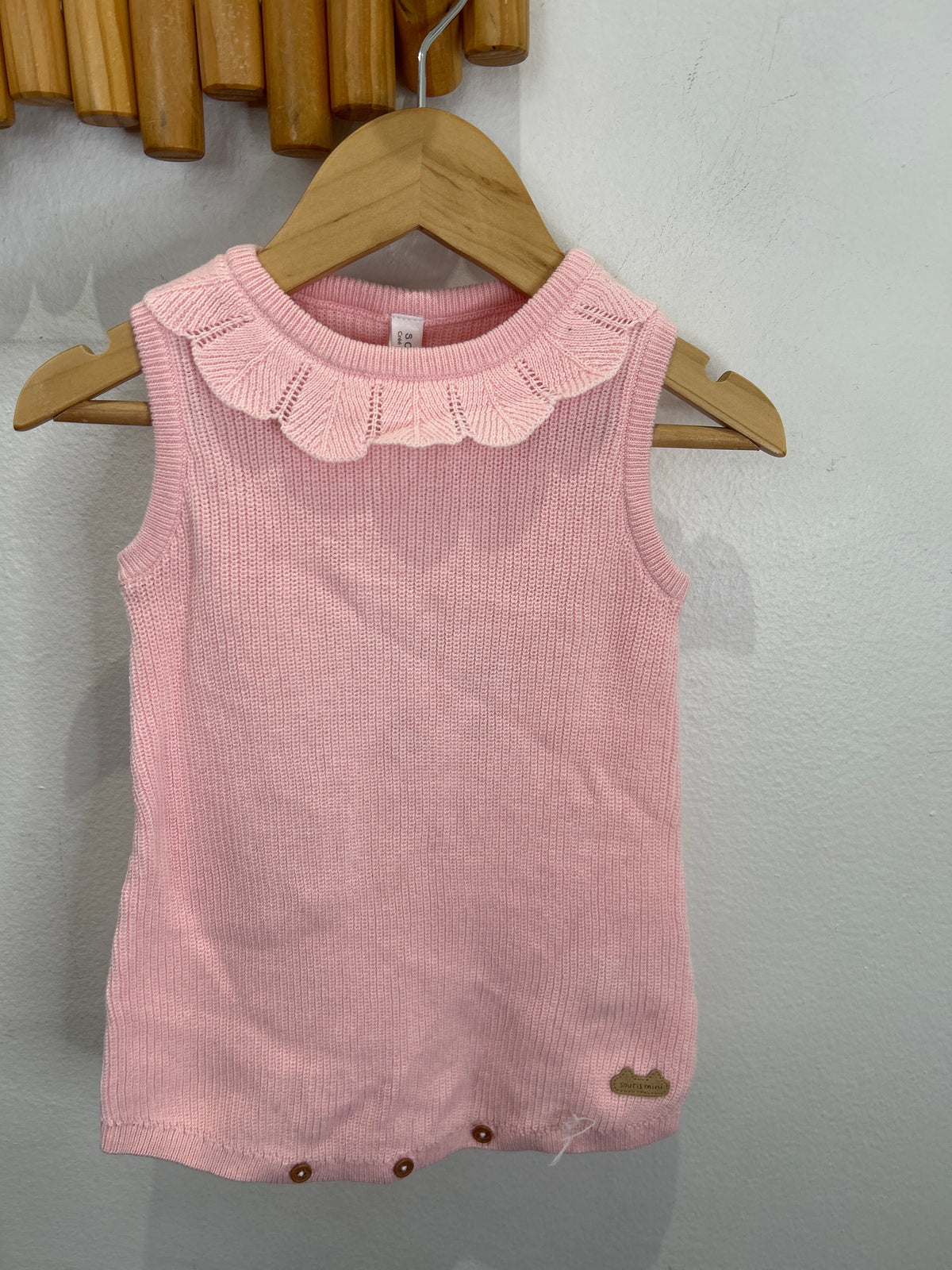 Souris Mini pink knit romper 9-12m