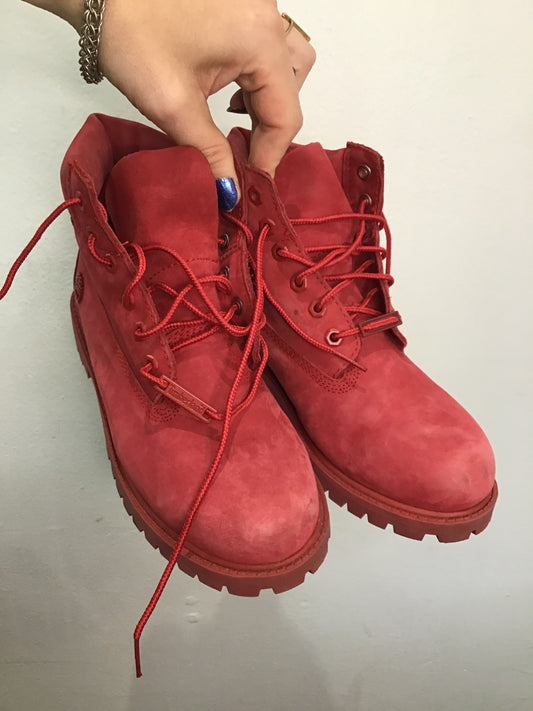 Y3 red Timberlands