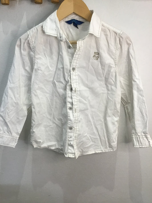 Shirt white w grey stitch 4-5y