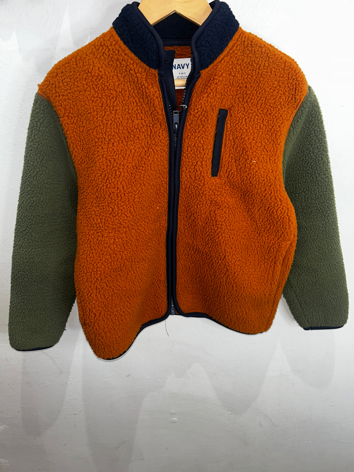 Orange and green cozy zip-up 6-7y
