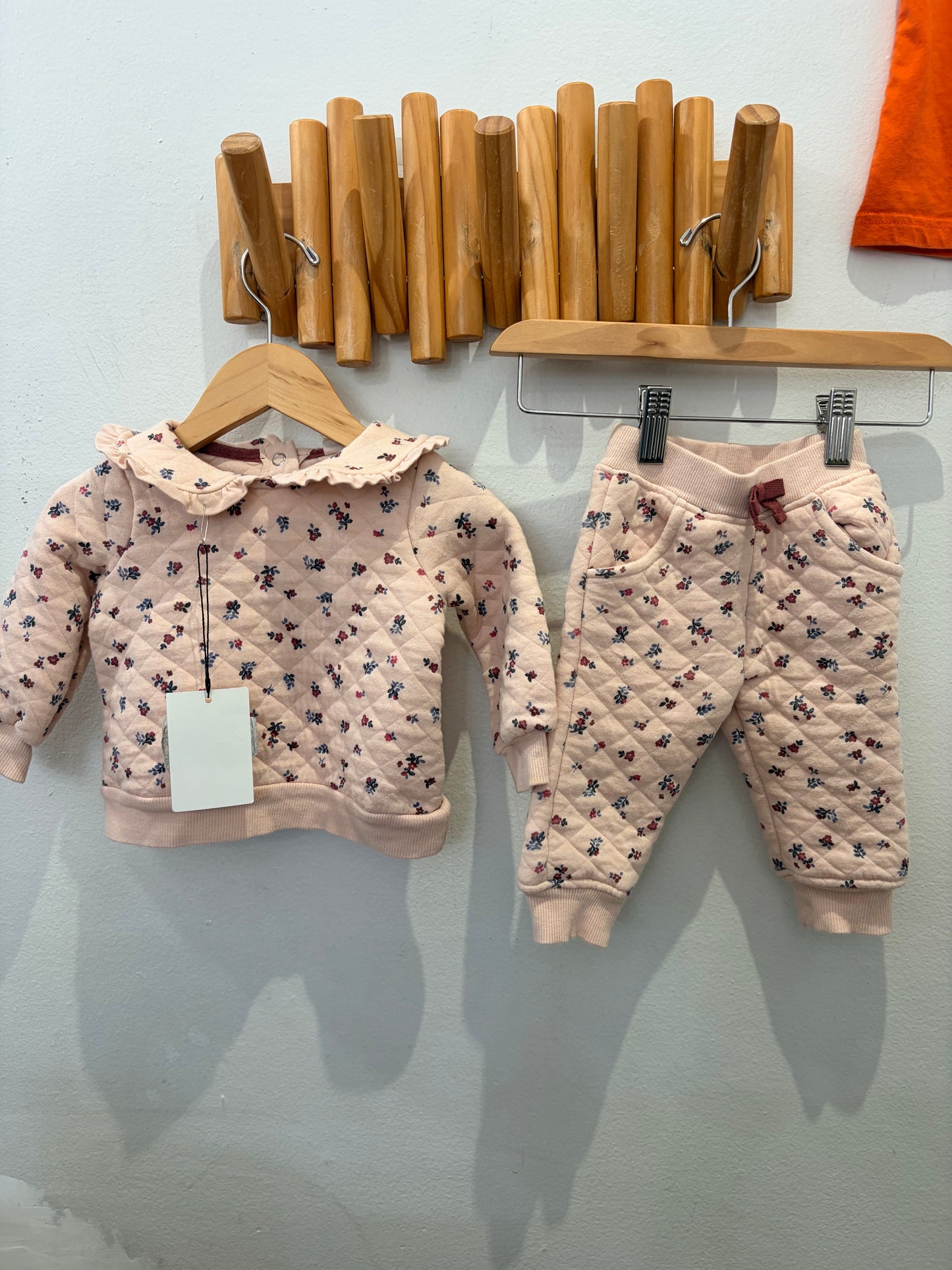 Quilted pink floral set 3-6m