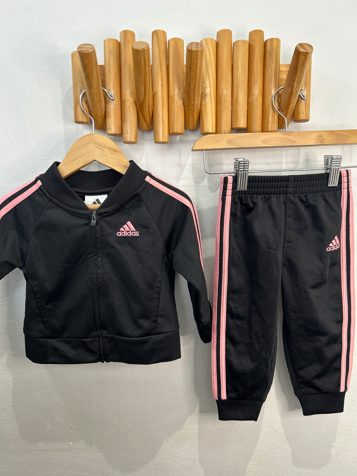 Adidas black and pink jogger set 12m