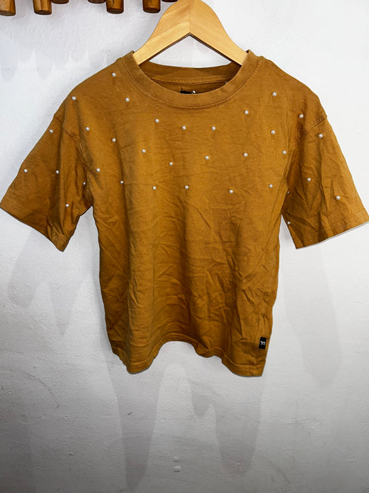 Mustard pearl detail tee 12-14y B
