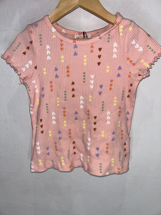 Hearts peach ribed tee 3y