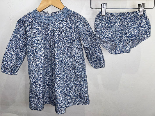 Blue floral smocked collar dress 4y