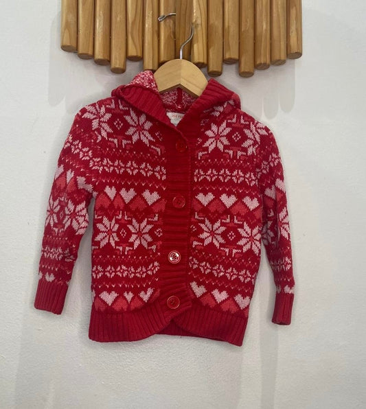 Red sparkly print sweater 12-18m