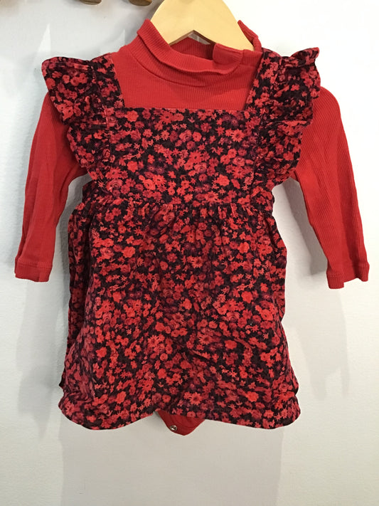 Dress red  corduroy w onesie 6-12m