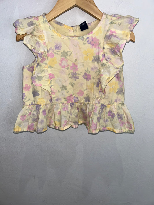 Yellow water colour flowers blouse 3y