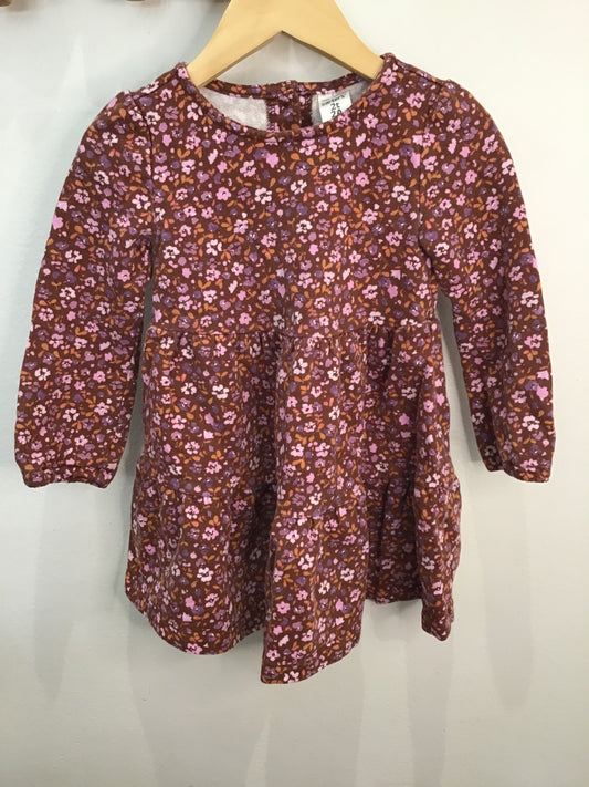 Brown floral dress w purple detail 2y