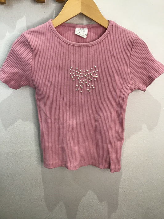 Tee pearl butterfly ribbed 8-9y