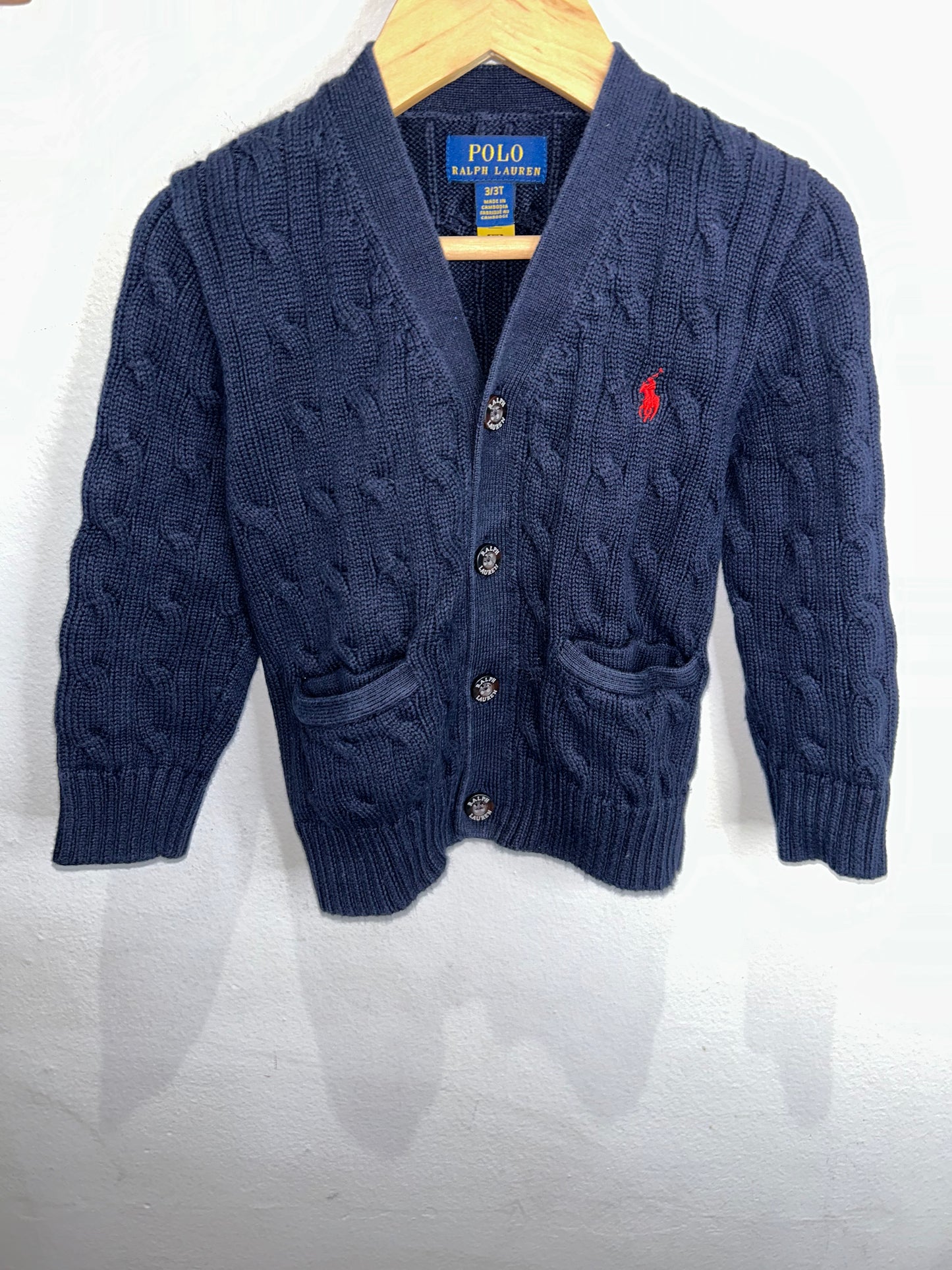 Navy cable knit cardigan 3y