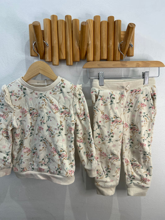 Beige floral jogger set 2y*