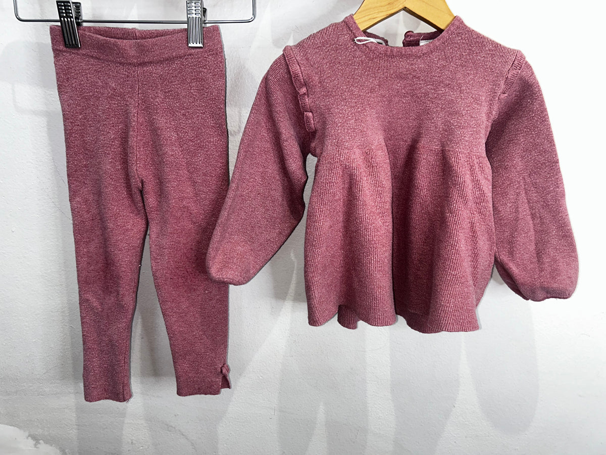 Pink ribbed sweater set 2-3y