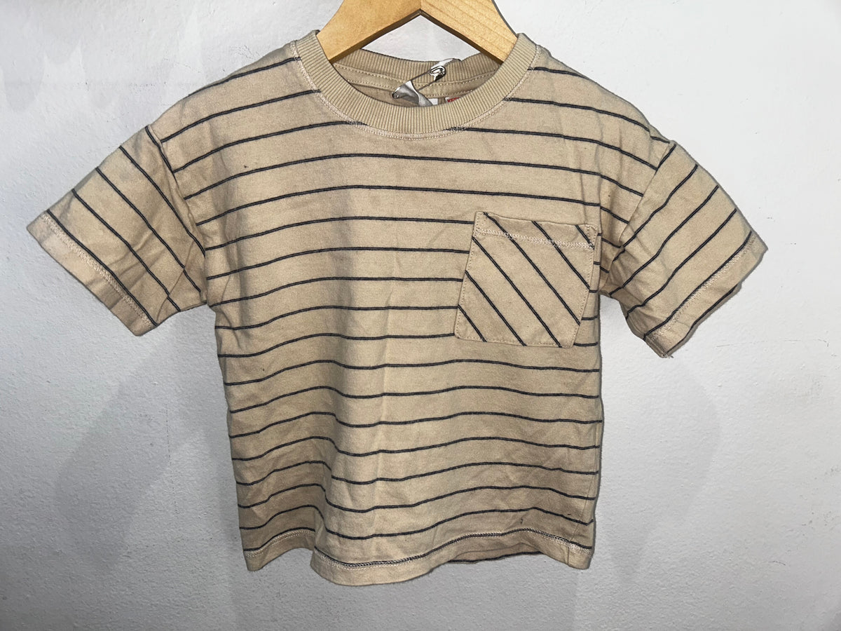 Beige tee blue stripes 18-24m*