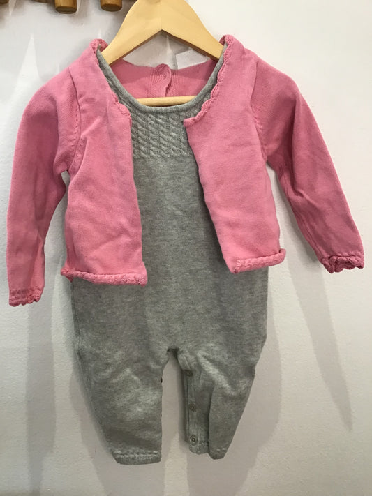 Pink attached cardigan romper 6-12m