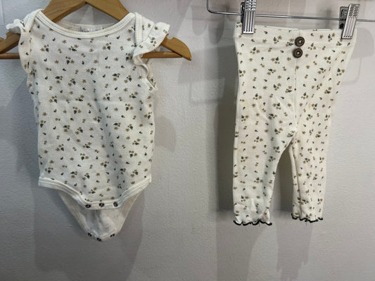 Brown flowers ribbed set 3-6m
