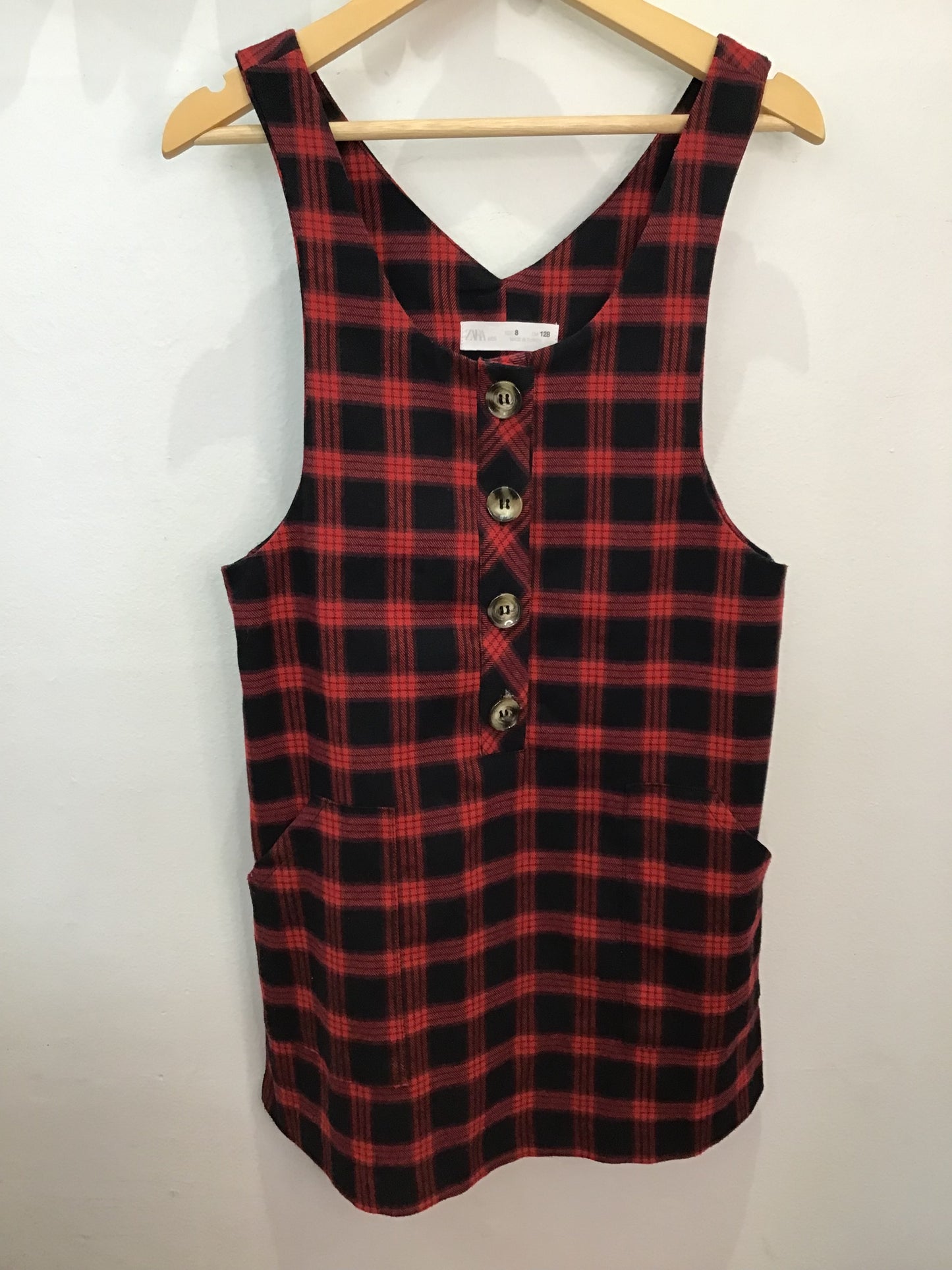 Red checkered pinafore 8y