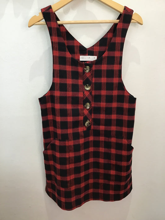 Red checkered pinafore 8y
