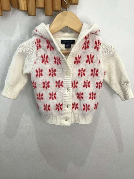 Red pattern sweater cardigan 3-6m