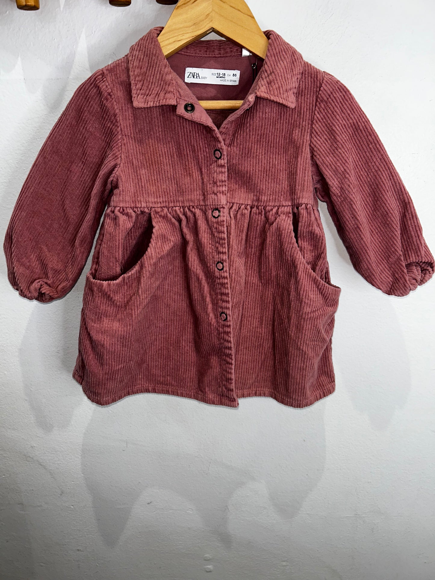 Pink corduroy shirt dress 12-18m