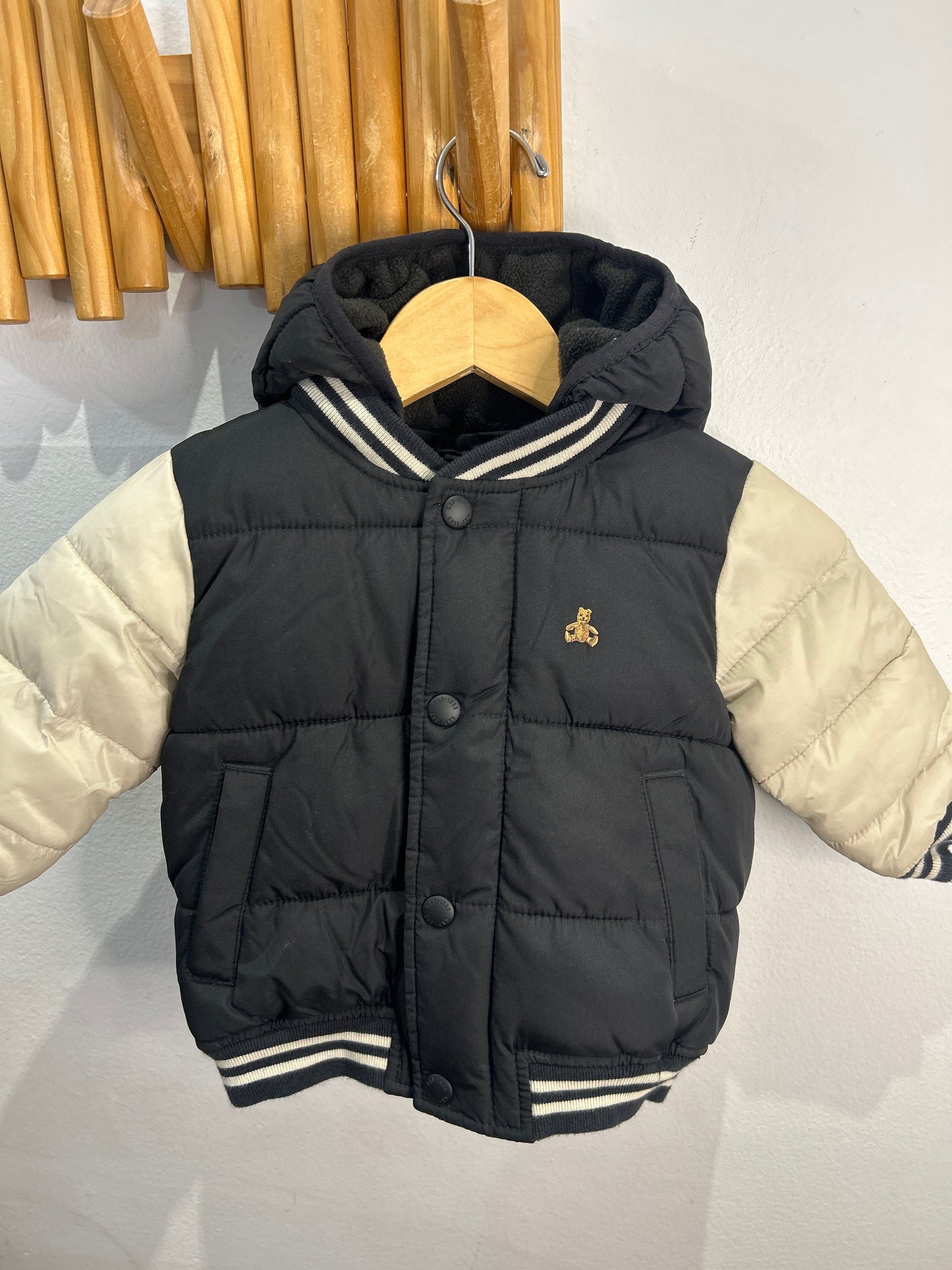 Black puffer jacket bomber 12-18m