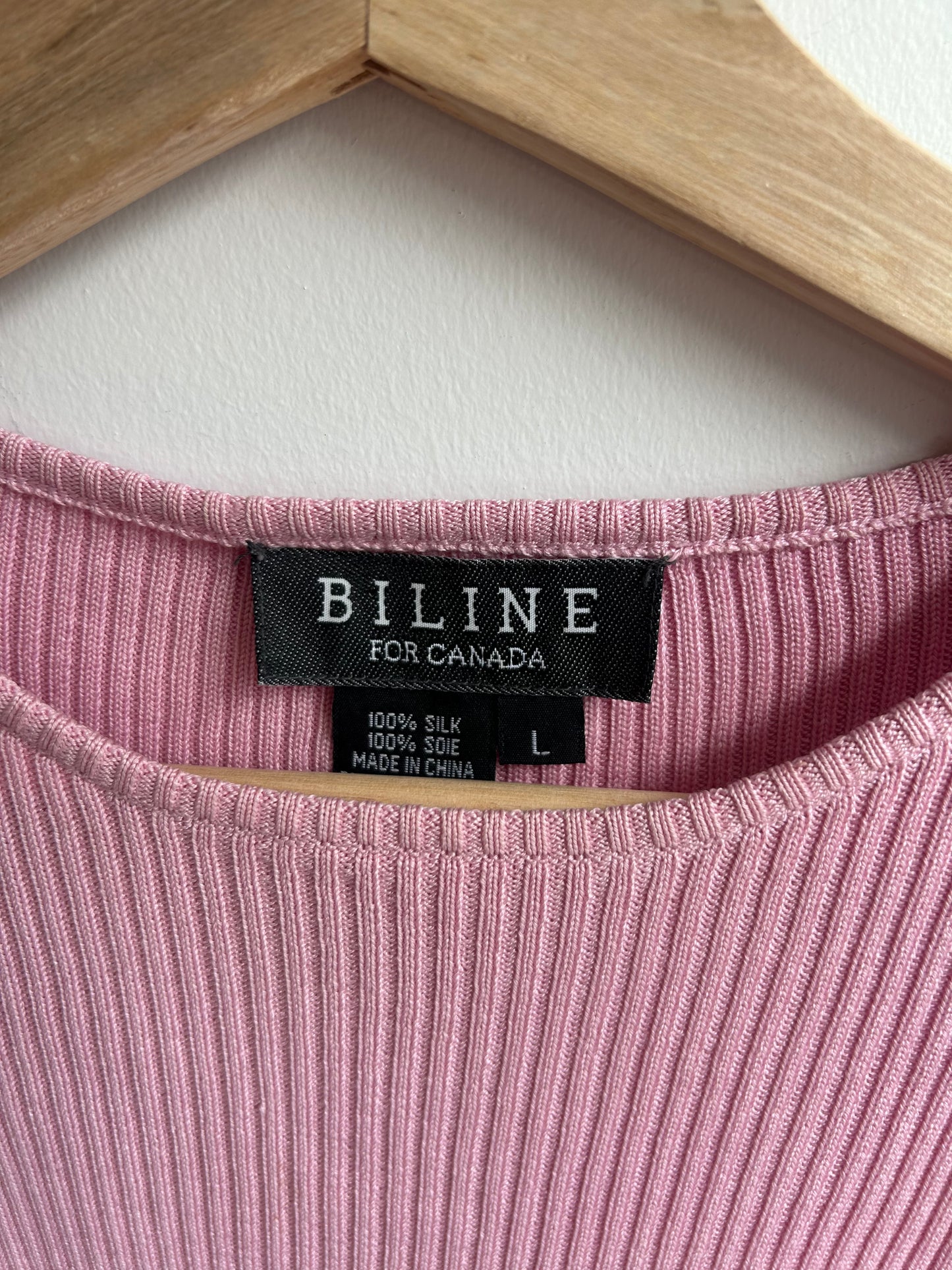 Pink silk knit tee L