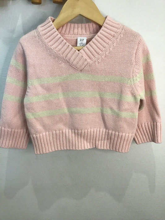 Sweater pink v-neck 12-18m