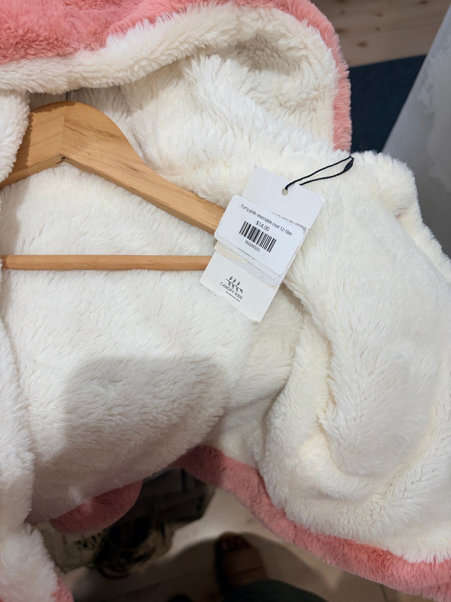 Furry pink reversible coat 12-18m