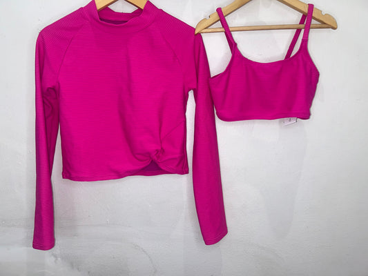 Hot pink rashguard and bikini set 8-9y