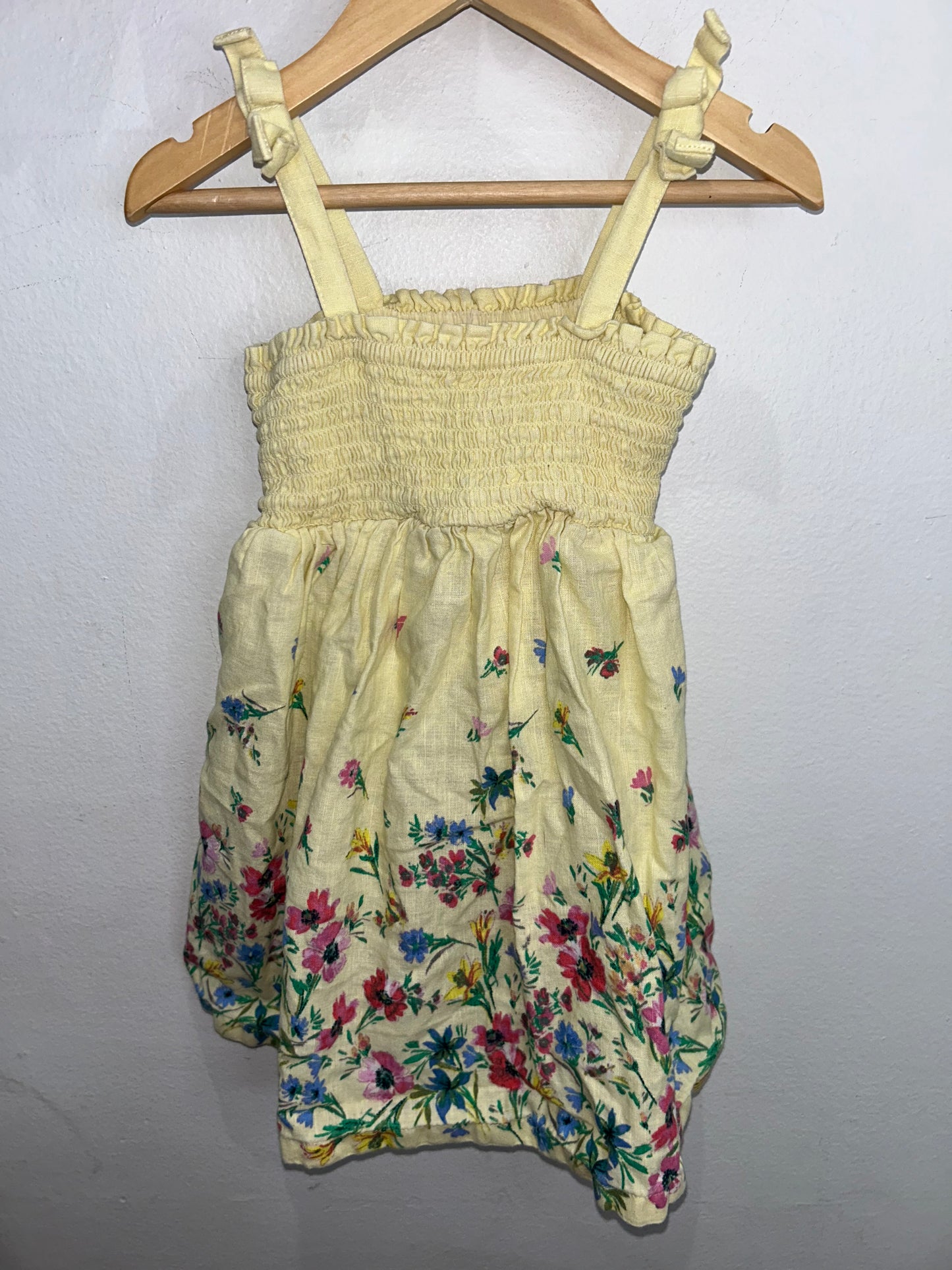 Yellow linen smocked dress 3y