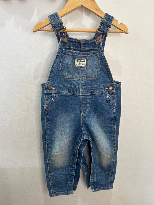 Classic denim overalls w floral pocket 18m