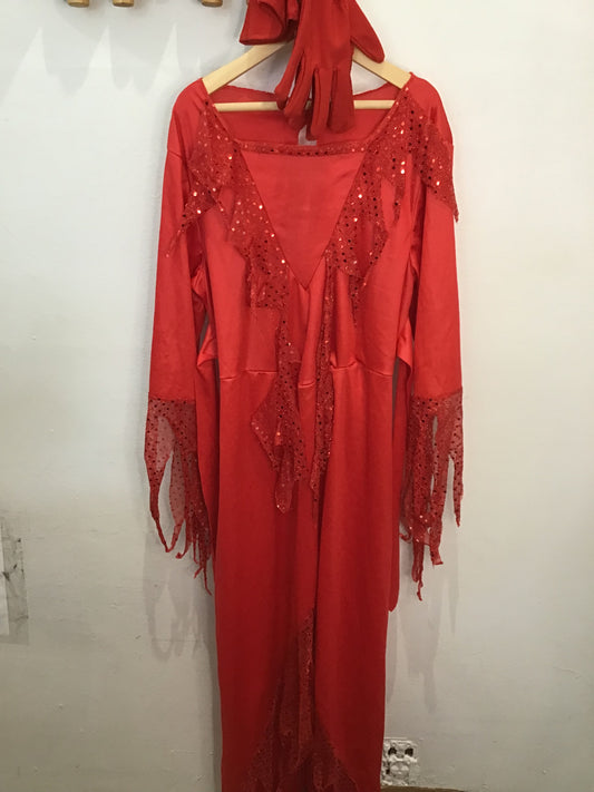 Sparkly red dress w gloves costume (e.g. devil) 10-12y