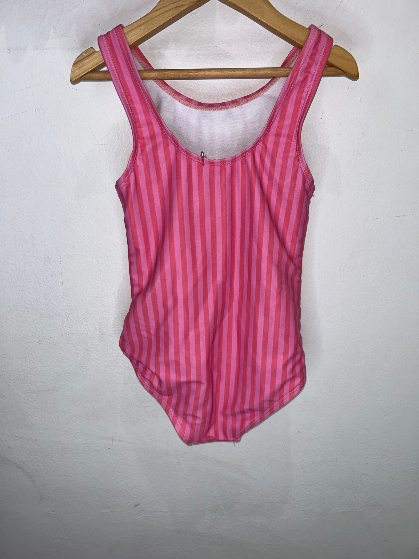 Pink vertical stripes swimsuit 6y