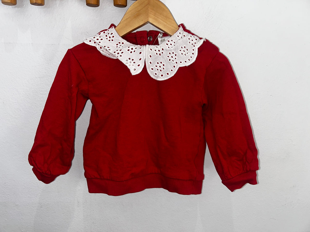 Lace collared red pullover 12-18m