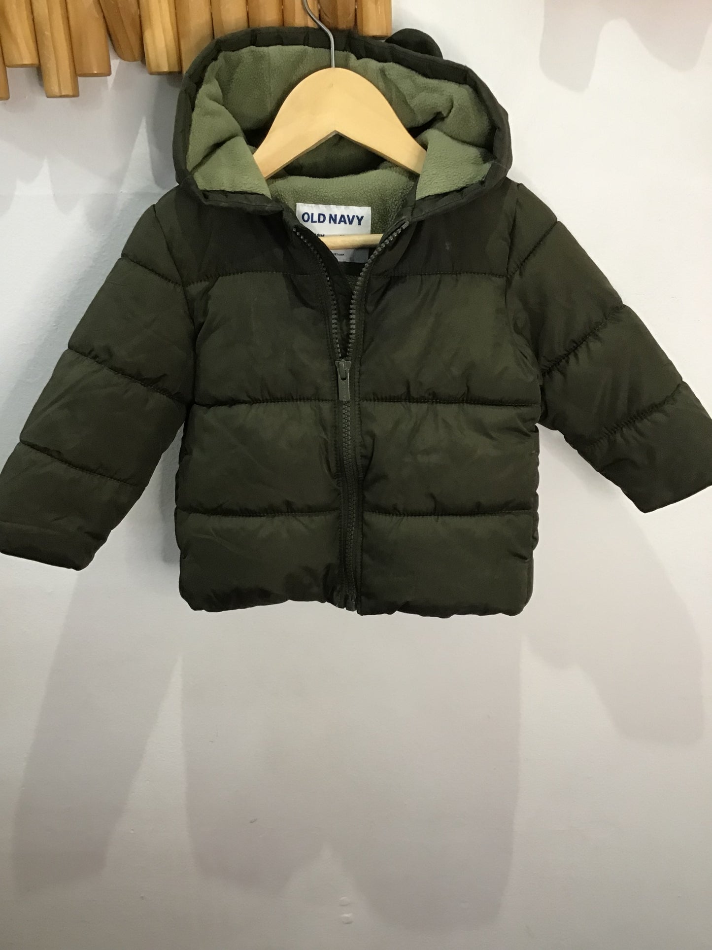 Olive mid-weight puffer jacket 12-18m