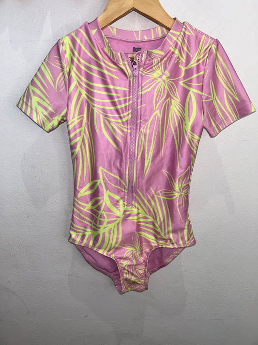 Pink w neon leaves swimsuit 6-7y