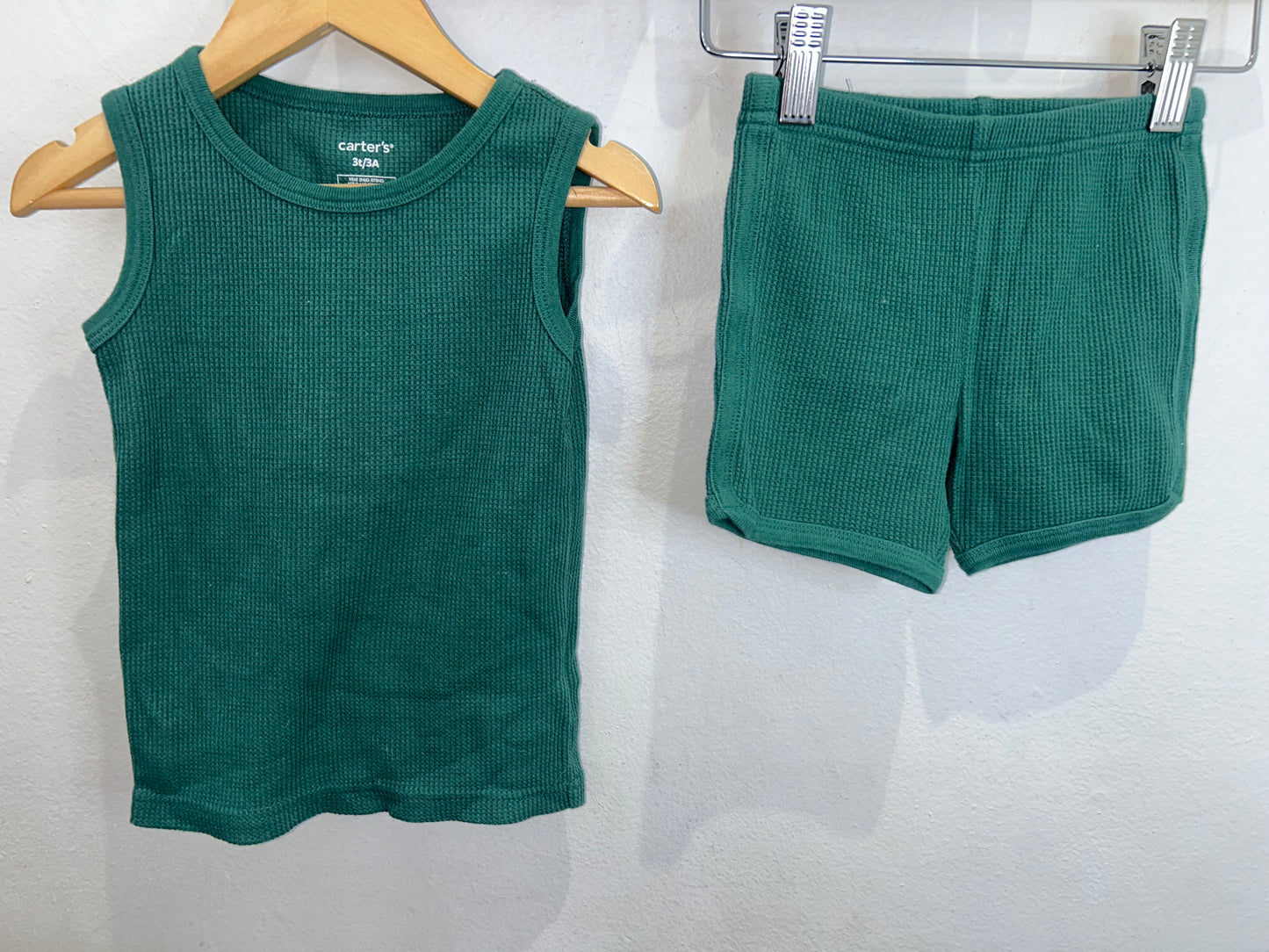 Green waffle lounge set shorts 3y