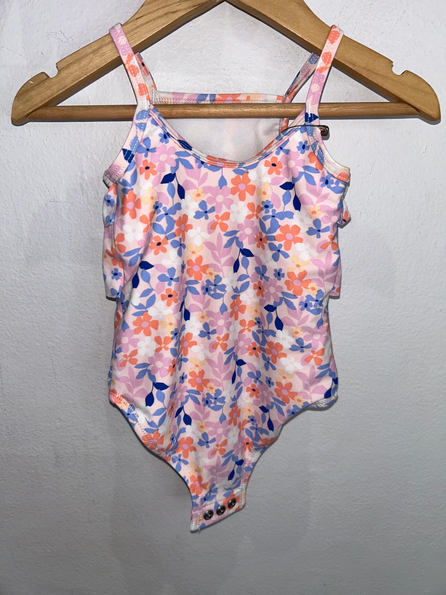 Peach and blue flowers swimsuit 12m